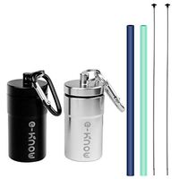 E-Know Reusable Silicone Straws - 2 Pack Collapsible Straw with Aluminum Alloy Case and Cleaning Brush, BPA Free Foldable Straw