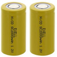 2x Exell SubC 1.2V 2000mAh NiCD Flat Top Rechargeable Batteries for medical instruments/equipment, electric razors, toothbrushes, radio controlled devices, electric tools