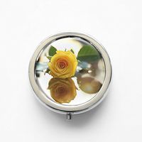 RhyNSky Flower Yellow Rose Mini Portable Pocket Pill Box Case Holder for Purse, 3 Compartments, Silvery, FS393