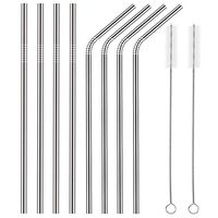 Stainless Steel Drinking Straws Set of 8 Ultra Long 10.5 Inch | Metal Reusable Recycled Straws for Tumblers Rumblers Cold Beverage (4 Straight|4 Bent|2 Brushes)