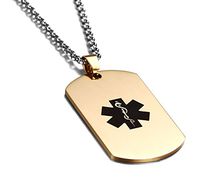 JF.JEWELRY Gold-Plated Stainless Steel Dog Tag Medical Alert Necklace for Women & Men,Free Engraving,24 inch