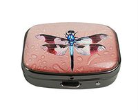 XUTAI Custom Personalized Square Stainless Steel Gun Silver Glass Travel Pill Case Vitamin Decoration Box (Dragonfly)
