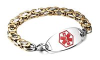 JF.JEWELRY Two-Tone Figaro Stainless Steel Link Medical Alert ID Bracelet for Men and Women,7.3 Inch