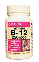 MAJOR B-12 250MCG TABS CYANOCOBALAMIN-250 MCG Pink 130 TABLETS UPC 309044218137