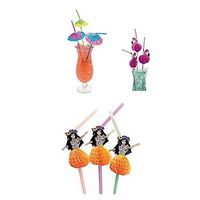 36 Luau Party Decorative Drinking Straws~Paper Parasol~Tissue Hula Girl~Flamingo/Party Supplies and Table Decor