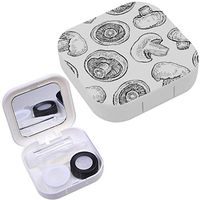 Portable Contact Lens Case Box Travel Kit Mirror + Bottle + Tweezers Container Holder [ Mushrooms ]