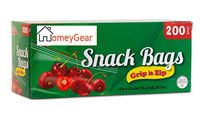 HomeyGear Grip N Zip Disposable Resealable Plastic Snack Zipper Bags 200 Ct Premium Quality Seal for Home School Office Travel