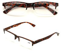 2 Pairs Rectangular Half Rim Reading Glasses - Simple Classic Reader (Tortoise, 2.50)