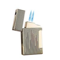 Double Torch Flames Cigar Lighter with Cigar Punch (Gold)