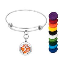 Jesse Ortega Initial Letter A-Z Fragrance Essential Oil Diffuser Bracelet Aromatherapy Locket Bangle Stainless Steel Jewelry (Letter K)