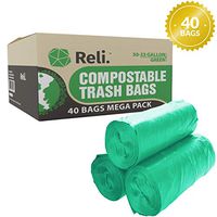 Reli. Compostable 33 Gallon Trash Bags (40 Count) - Large Biodegradable Compost Trash Bags 30 Gallon - 33 Gallon, 35 Gal, Eco-Friendly, Decompostable Garbage Bags (33 Gal)