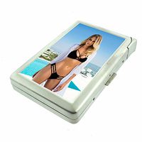 Cuban Pin Up Girls Cuba D15 Cigarette Case Lighter Smoking King Size Cigarettes Silver Metal Wallet 4" X 2.75" RFID Protection