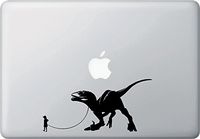 Yadda-Yadda Design Co. Pet Dinosaur - Velociraptor w Boy - Vinyl Decal for Laptop | MacBook | Appliances YYDC (7" w x 3.5" h) (BOY - Face Left, Black)