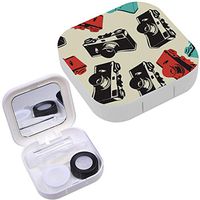Portable Contact Lens Case Box Travel Kit Mirror + Bottle + Tweezers Container Holder [ Cute Camera Retro ]