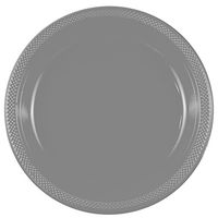 JAM PAPER Round Plastic Party Plates - Large - 10 1/4 inch - Silver - 20/Pack
