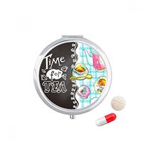 Time for Tea Cupcake Teaport France Travel Pocket Pill case Medicine Drug Storage Box Dispenser Mirror Gift