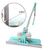 GLXQIJ U Shaped Long Extending Window Cleaner Kit, 2 in 1 Glass Squeegee Cleaning Tool Washing Equipment, for High & Low Windows Glass Indoor Outdoor,Blue,155cm