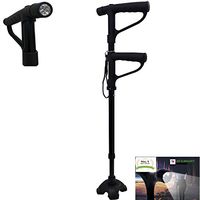 #1 Multi-function Folding Pivoting Walking Cane Stick With LED Flashlight EZ Comfortable Handle & Multi Tips for All Terrains Just get up For Arthritis Low Back Pain (Style1 With Handle)