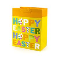 Hallmark 13" Large Easter Gift Bag (Yellow, Glitter, Foil - "Hoppy Easter") for Easter Baskets, Egg Hunts, Kids Gifts and More