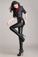 H.coosy practical;cozy Autumn and winter Europe and the United States large size plus velvet PU color leather pants high waist tight leggings pants black M