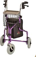 3 Wheeled Walker Purple Color Wire Basket and Large Vinyl Storage Pouch Included. Weight Capacity 250 lbs.