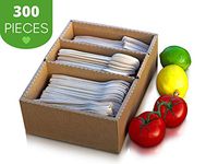 Kosdeg Disposable Wooden Cutlery Set - 300 PCS Of Reinforced Birch Wood - Plastic Free Compostable Cutlery - Biodegradable Durable Sharp Knives and Deep Wooden Spoons - Tackle Tough Vegetables Easily