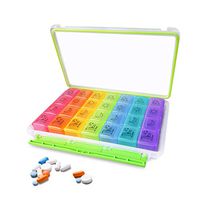 Airror Pill Organizer, 7-Day AM PM Weekly Pill Case 28 Compartments Not Easy to Mix, Colorful Weekly Travel Pill Planner, Portable Travel Kits, Daily Reminders of Drugs 4 Times (Rainbow 7x4)