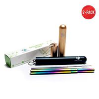 2 Pack Collapsible Reusable Stainless Steel Straws - Premium Food-Grade Foldable Drinking Metal Straw - Telescopic Portable Eco-friendly Straws With Cleaning Brush Keychain Travel Case (Gold & Black)