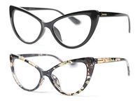 SOOLALA Womens Oversized Fashion Cat Eye Eyeglasses Frame Large Reading Glasses, BlackYellow, 2.0D