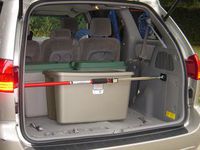 Sparehand Steel Adjustable Cargo Bar with Self-Locking Spring Ratchet for Vehicles, Extends 3.6 ft. to 6 ft., Red