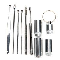 HEEPDD Ear Pick, 6Pcs Stainless Steel Curette Earwax Removal Kit Pocket Storage Tube Keychain for Ear Cleaning