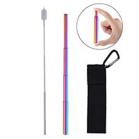 Foldable Telescopic Drinking Straw Stainless Steel, BuyGo Multicolor Reusable Metal Straw with Collapsible Cleaning Brush and Portable Bag, Rainbow