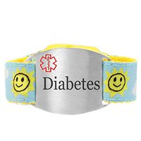 StickyJ USA Pre-Engraved Diabetes Medical Bracelet with Sunny Skies Themed Strap