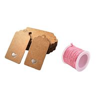 Lwestine Kraft Paper Gift Tags for Festivals Celebration, Heart-Shaped Hollow, Clothing Tags, Price Tags?with 10M Long Jute Twine, Pink