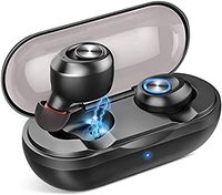 Headphones V5.0 Auto Pairing & Charging Wireless Earbuds Supreme Stereo Sound Astonishing Deep Bass Sport Earphone 8H+ Playing Time with Portable Rechargeable Charging Case-Black
