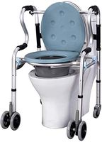 HFENGHUANG Bedside Toilet Chair, Folding Elderly with Toilet/Covered Wheels, Disabled Walker