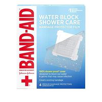 Band-aid Brand First Aid Shower Care Clear Bandage Protector 100% Shower Proof, Medium-Sized, 4 Count (Pack of 24)