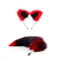 2 pcs Faux Advanced Texture Black and red Stitching Fur Wolf Fox Tail Ears Hair Clips Set Halloween Christmas Cosplay Party Costume Toys Gift