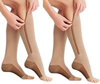 DevsWear Zipper Compression Socks (2 Pair) Men Women Running Pregnancy Flight & Travel Nursing (Beige/Copper, XXL-(Calf 12.5"-16")(Ankle 9"-11"))