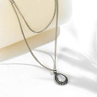 Vintage Girl Silver Double Chain Stone Water Drop Jewelry Pendant Necklace Prom Cute For gift Simple Lovely Aesthetic Fashionable Womens Comfortable Daily Best