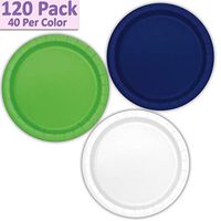 120 Paper Dessert Plates (7") - Navy Blue, Lime Green, White - 40 Per Color, 3 Colors - Great Assortment for Birthday Parties, Weddings, Holidays, Baby Shower, Celebrations, and more