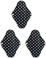 9" x 6.5" Regular Size, Aslana Reusable Cloth Menstrual Period Pads, 4 Layers Sanitary Napkins for Daily Use Regular Flow Pantiliners (3-Pack, Fleece PUL- Polka Dot, Black)