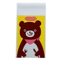 Dolland 100 Pcs Colorful Bear Pattern Printed Self Adhesive Food Packing Bag Cute Animal Cellophane Bags for Party Gift Supplies,Yellow