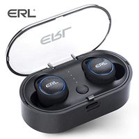 ERL2.0 TWS Bluetooth 5.0 Waterproof Stereo Earbuds with mic Total Wireless Sport Earphones with Magnetic Charging Case(iOS&Android) Black