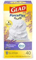 Glad Tall Kitchen Drawstring Trash Bags - OdorShield 13 Gallon White Trash Bag, Febreze Mediterranean Lavender - 40 Count