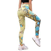Meikosks Womens Serpentine Leggings High Waist Yoga Pants Patchwork Workout Sports Trousers Yellow