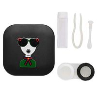 Contact Lenses Storage Box, Mini Portable Cartoon Glasses Container Holder with Mirror Tweezers Applicator and Solution Bottle Travel Home Use (Black)