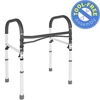 Vaunn Deluxe Bathroom Safety Toilet Rail - Adjustable Toilet Safety Frame - Medical Handrail Assist Grab bar Handle, Gray
