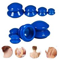 4pcs Moisture Absorber Silicone Massage Cups for Traditional Chinese Full Body Massage with Chinese Massage Roller (Blue, Medium Chinese Massage Roller)