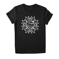 Eoeth Women Sunflower Letter Printing Short Sleeve T-Shirts Simple O-Neck Tee T-Shirt Tunic Blouse Tops Shirts Pullover Black